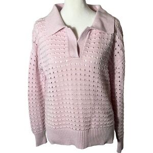 Joie Pink Pointelle Knit Cotton Blend V-Neck Collar Long Sleeve Sweater Size XS